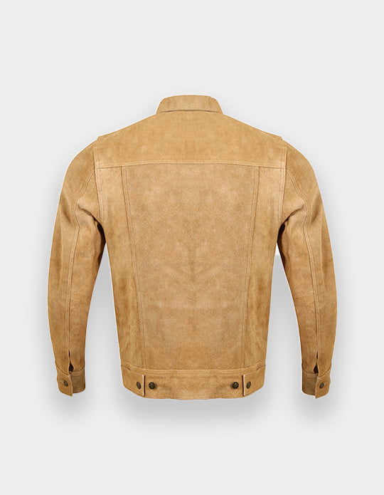 Men Trucker Suede Jacket Real Suede Leather Western Classic Color Tan